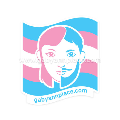 Trans Flag with Female 2 Male Faces Die-Cut Sticker