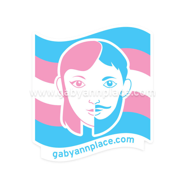 Trans Flag with Female 2 Male Faces Die-Cut Sticker