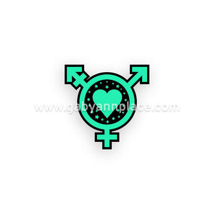 Glow in Dark Trans Symbol with Heart & Stars Sticker