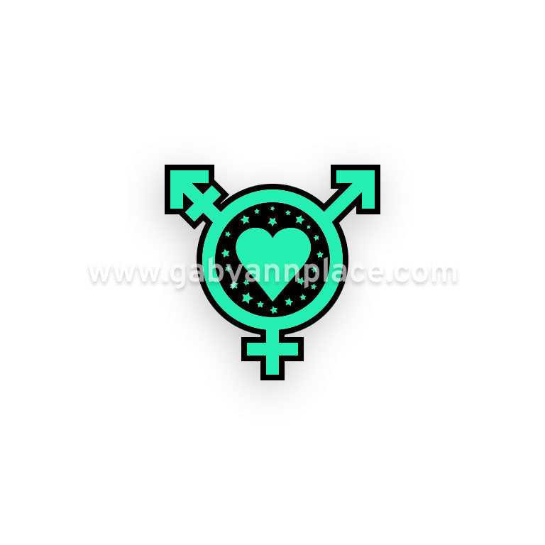 Glow in Dark Trans Symbol with Heart & Stars Sticker