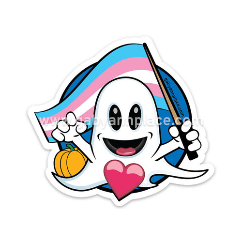 Halloween Ghost with Trans Flag Die-Cut Sticker