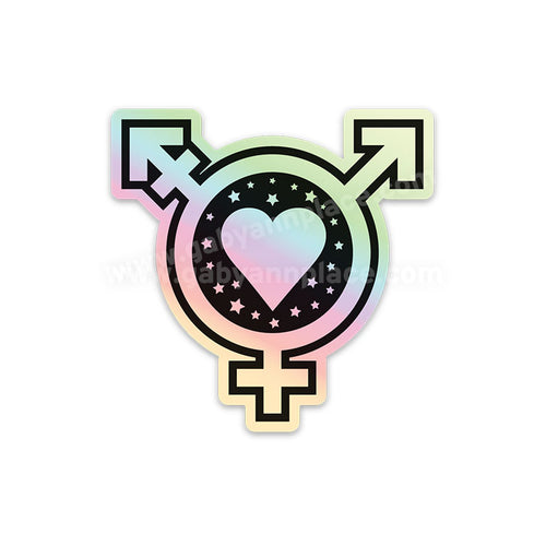 Trans Symbol with Heart and Stars Holographic Sticker